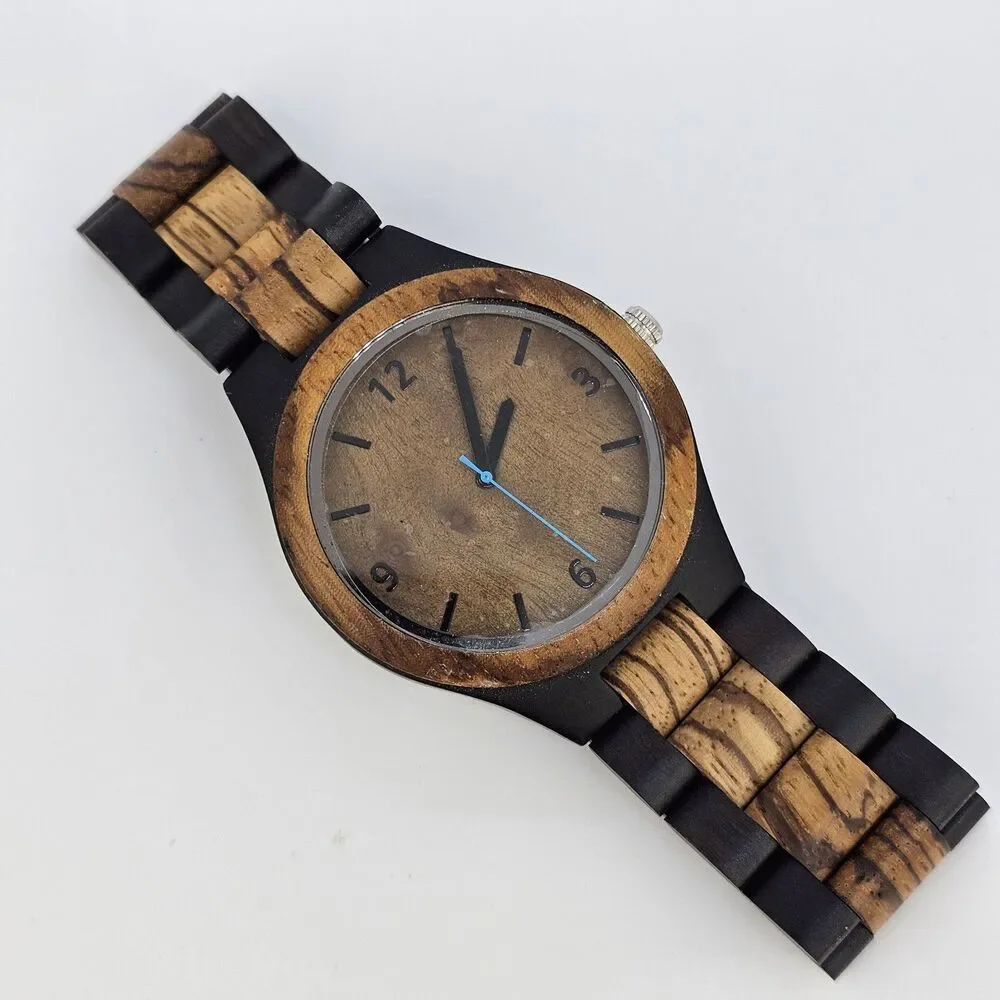 Unisex Wood Watch 45MM Large Case Brown Dial Multicolor Bracelet Band 8.5